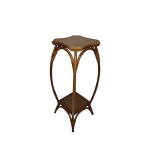 Vintage MCM Bamboo Rattan Wicker Pedestal Wood Plant Stand Table Bohemian